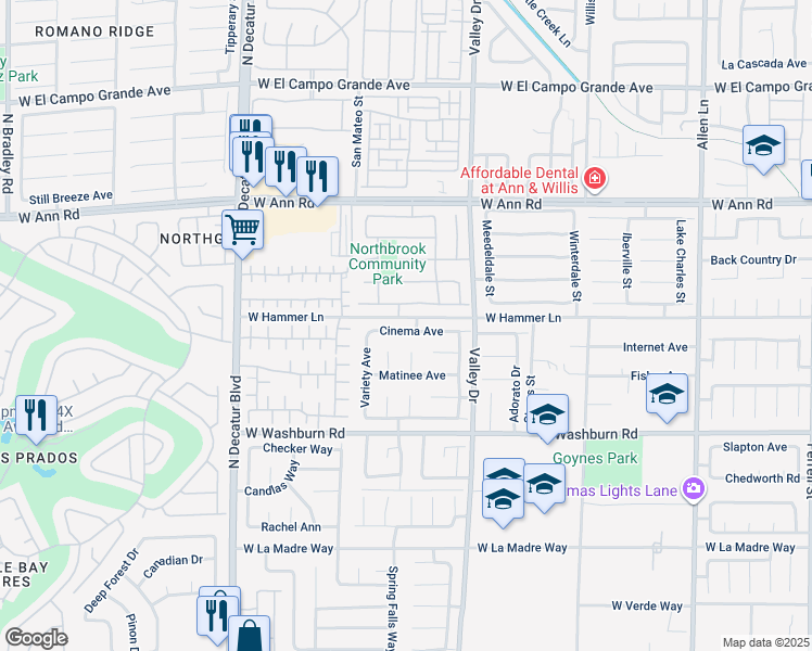 map of restaurants, bars, coffee shops, grocery stores, and more near 4406 Cinema Avenue in North Las Vegas