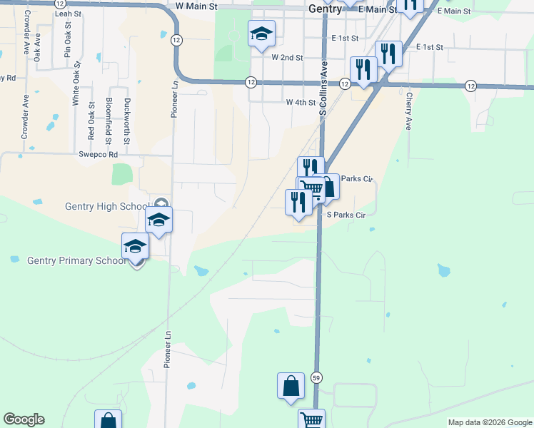 map of restaurants, bars, coffee shops, grocery stores, and more near 169 Fowler Street in Gentry