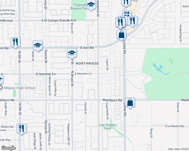 map of restaurants, bars, coffee shops, grocery stores, and more near 1813 East Hammer Lane in North Las Vegas