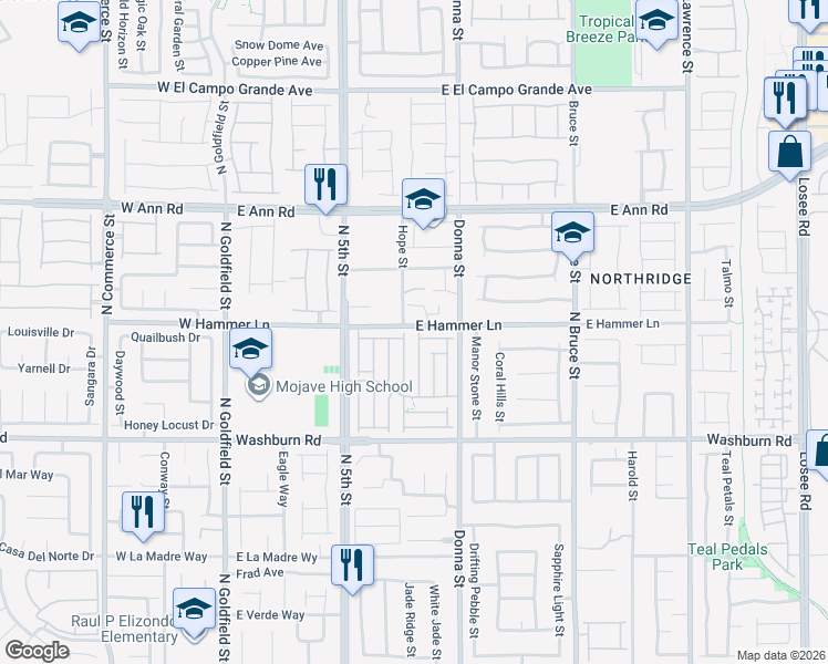 map of restaurants, bars, coffee shops, grocery stores, and more near 560 East Hammer Lane in North Las Vegas