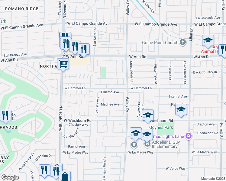 map of restaurants, bars, coffee shops, grocery stores, and more near 4349 Scarlet Sea Avenue in North Las Vegas