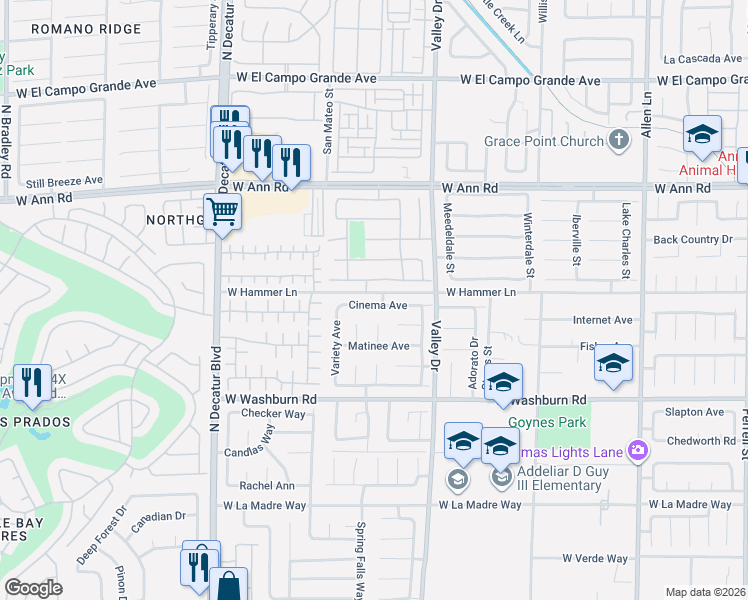 map of restaurants, bars, coffee shops, grocery stores, and more near 4349 Scarlet Sea Avenue in North Las Vegas