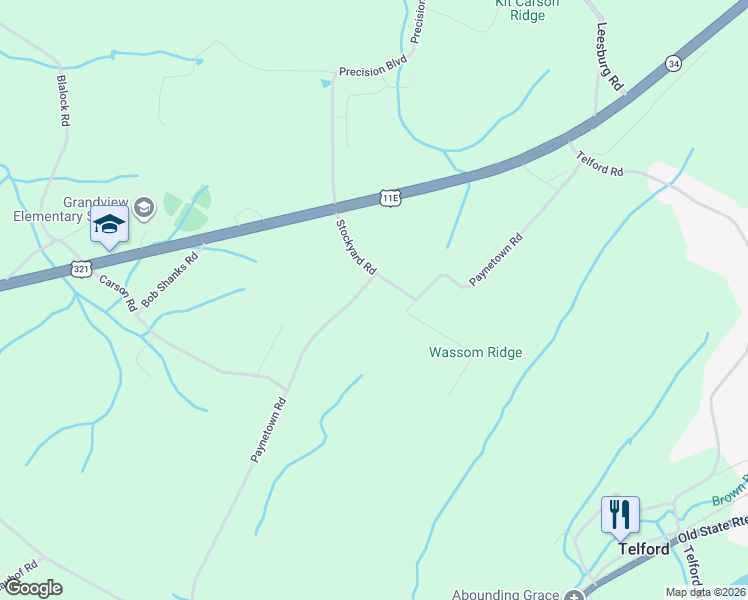 map of restaurants, bars, coffee shops, grocery stores, and more near 103 Paynetown Road in Telford