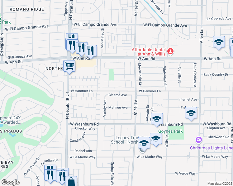 map of restaurants, bars, coffee shops, grocery stores, and more near 4406 Cinema Avenue in North Las Vegas