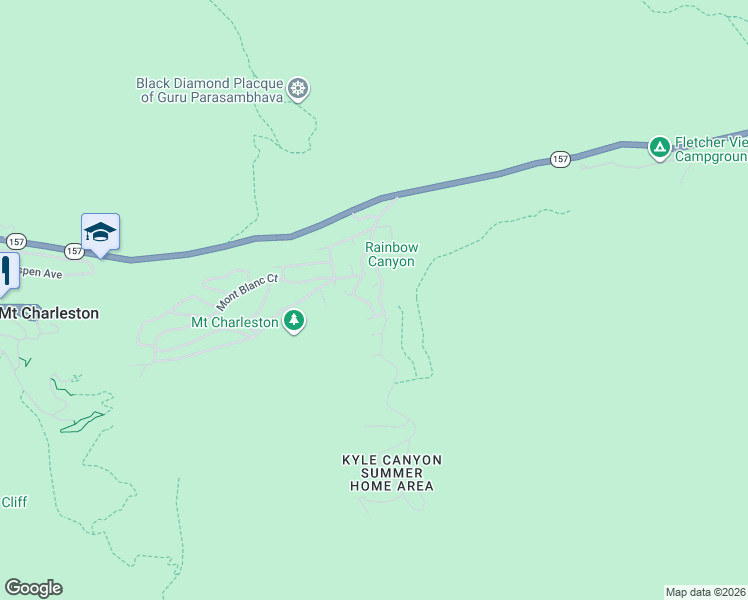 map of restaurants, bars, coffee shops, grocery stores, and more near 321 Rainbow Canyon Boulevard in Mount Charleston