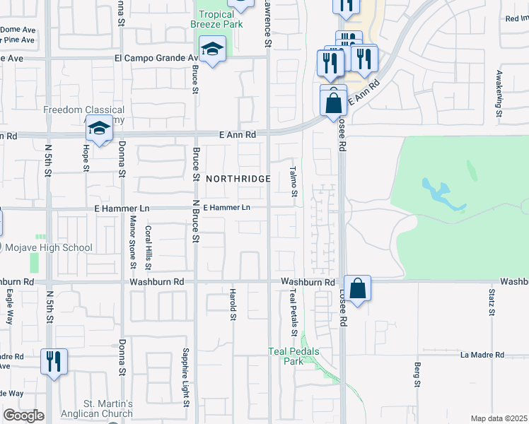 map of restaurants, bars, coffee shops, grocery stores, and more near 1909 East Hammer Lane in North Las Vegas