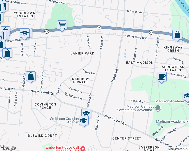 map of restaurants, bars, coffee shops, grocery stores, and more near 723 Yowell Avenue in Nashville