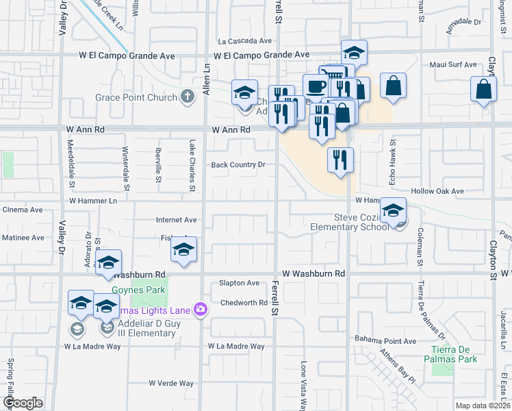 map of restaurants, bars, coffee shops, grocery stores, and more near 5404 Lemhi Court in North Las Vegas