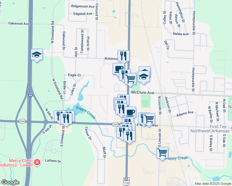 map of restaurants, bars, coffee shops, grocery stores, and more near 223 Fox Run Place in Lowell