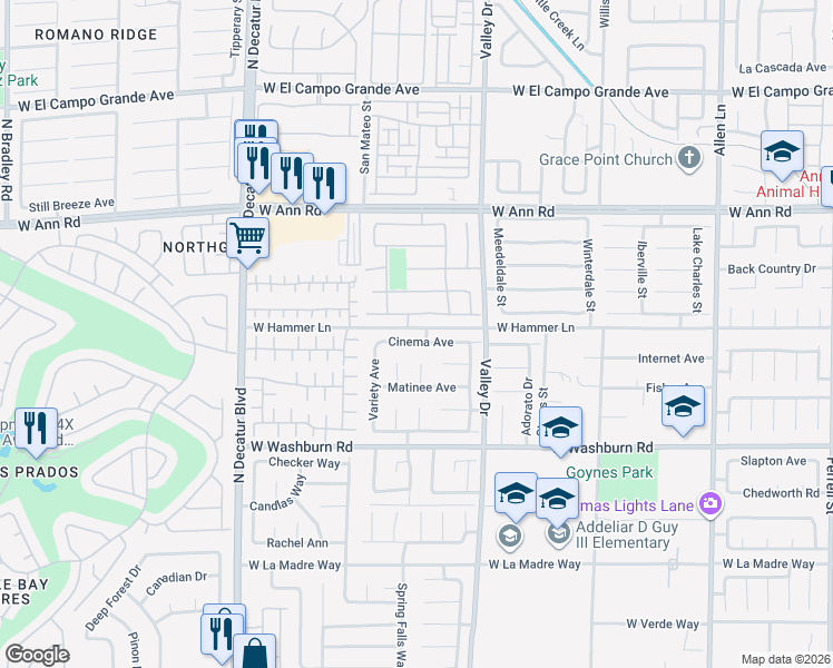 map of restaurants, bars, coffee shops, grocery stores, and more near 4349 Scarlet Sea Avenue in North Las Vegas