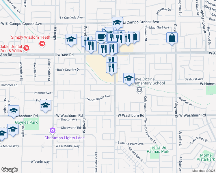 map of restaurants, bars, coffee shops, grocery stores, and more near 2919 West Hammer Lane in North Las Vegas