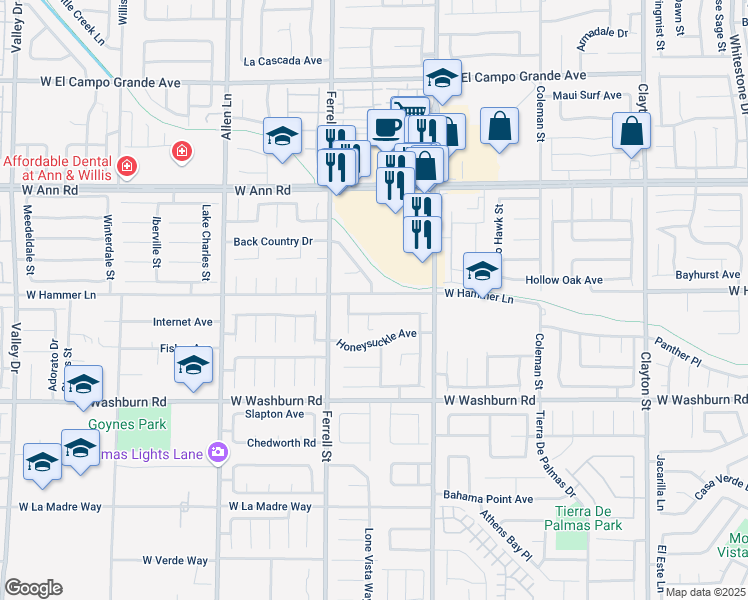 map of restaurants, bars, coffee shops, grocery stores, and more near 3111 West Hammer Lane in North Las Vegas