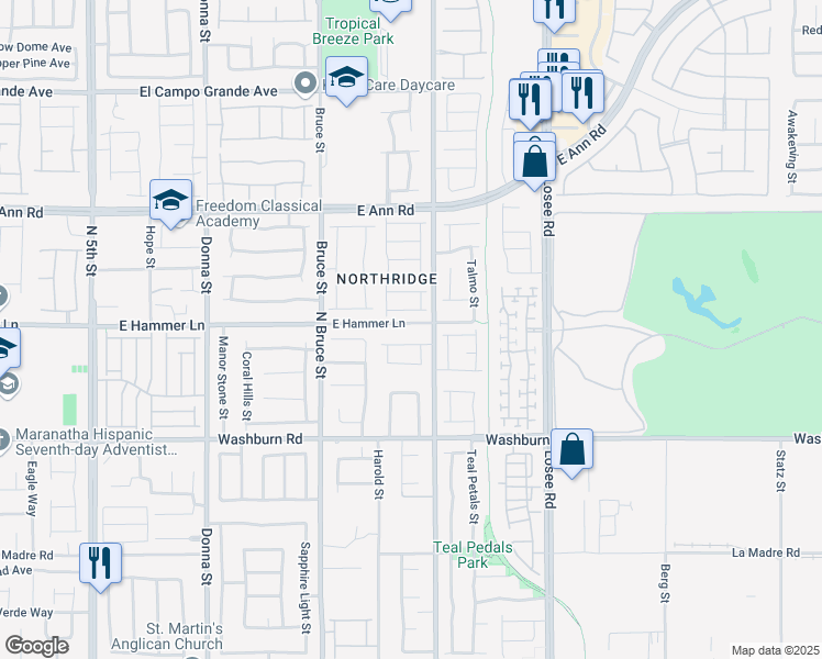map of restaurants, bars, coffee shops, grocery stores, and more near 1809 East Hammer Lane in North Las Vegas