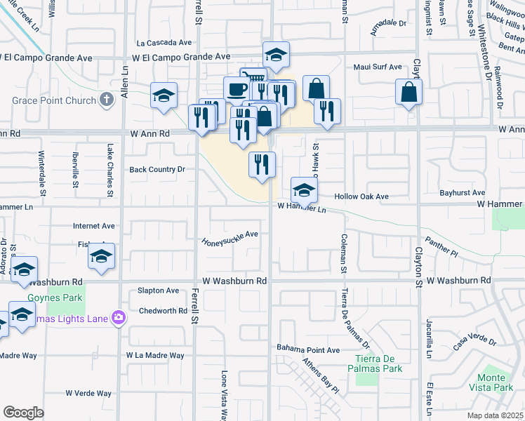 map of restaurants, bars, coffee shops, grocery stores, and more near 2907 West Hammer Lane in North Las Vegas