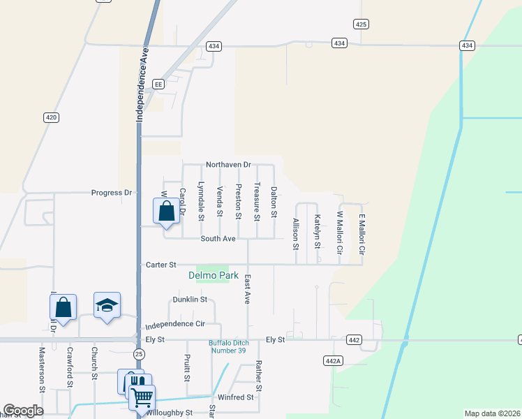 map of restaurants, bars, coffee shops, grocery stores, and more near 1904 Treasure Street in Kennett