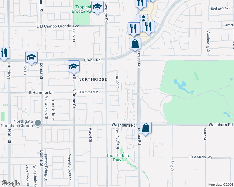 map of restaurants, bars, coffee shops, grocery stores, and more near 2108 East Hammer Lane in North Las Vegas
