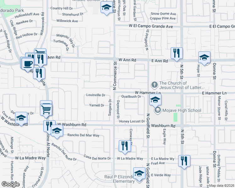 map of restaurants, bars, coffee shops, grocery stores, and more near 209 Beaver Ridge Avenue in North Las Vegas
