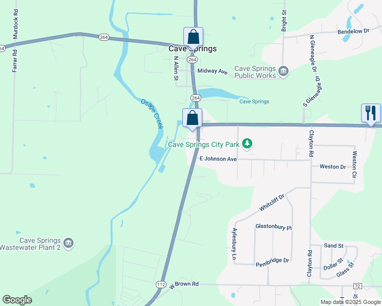 map of restaurants, bars, coffee shops, grocery stores, and more near 448 South Main Street in Cave Springs