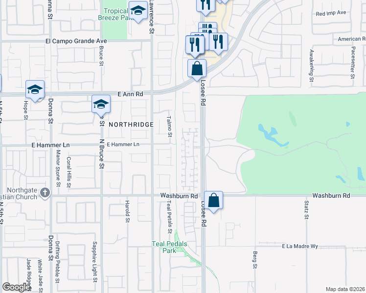 map of restaurants, bars, coffee shops, grocery stores, and more near 5377 Brazelton Street in North Las Vegas