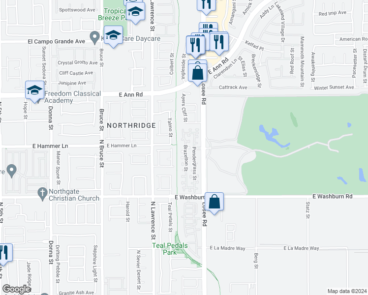 map of restaurants, bars, coffee shops, grocery stores, and more near 5377 Brazelton Street in North Las Vegas