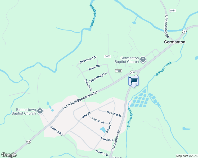 map of restaurants, bars, coffee shops, grocery stores, and more near 941 Hindenburg Lane in Germanton