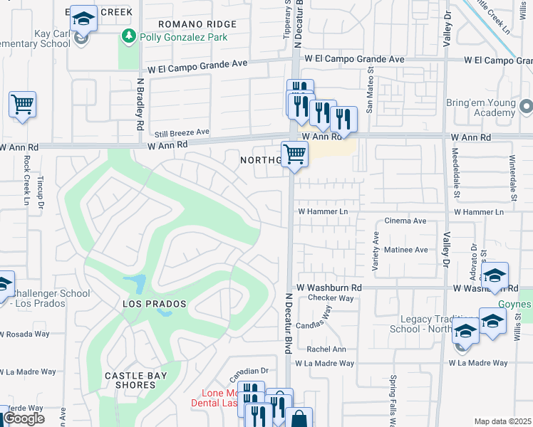 map of restaurants, bars, coffee shops, grocery stores, and more near 4821 Lawnwood Court in Las Vegas