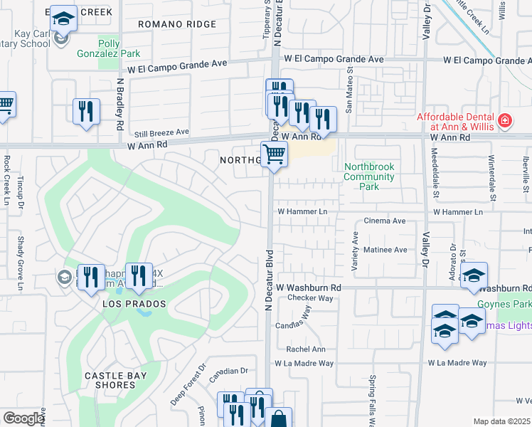 map of restaurants, bars, coffee shops, grocery stores, and more near 5420 Cove Point Drive in Las Vegas