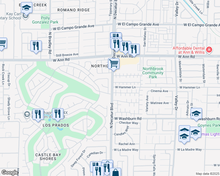 map of restaurants, bars, coffee shops, grocery stores, and more near 5420 Cove Point Drive in Las Vegas