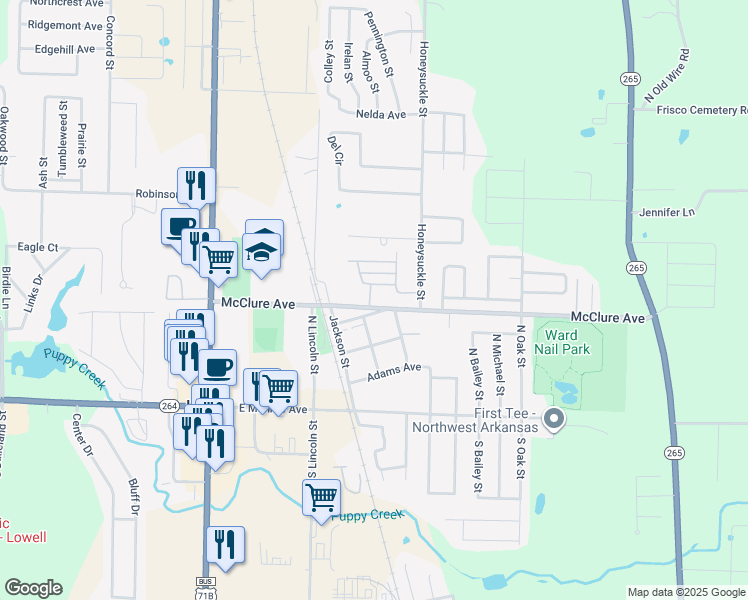 map of restaurants, bars, coffee shops, grocery stores, and more near 410 McClure Avenue in Lowell