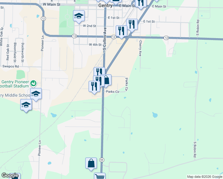 map of restaurants, bars, coffee shops, grocery stores, and more near 1051 Ringo Drive in Gentry