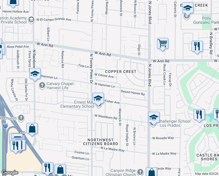 map of restaurants, bars, coffee shops, grocery stores, and more near 6228 Desert Haven Road in Las Vegas
