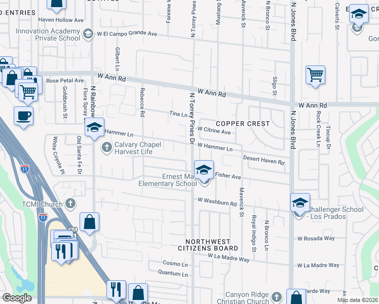 map of restaurants, bars, coffee shops, grocery stores, and more near 5361 Rhett Street in Las Vegas
