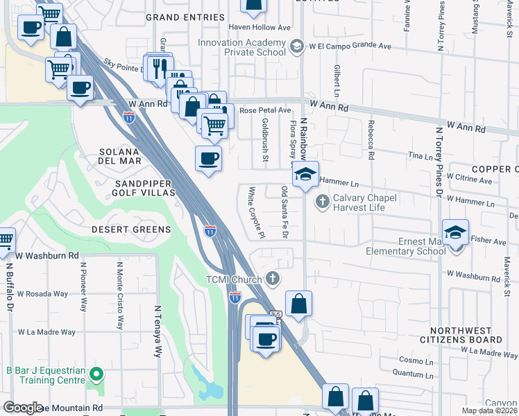 map of restaurants, bars, coffee shops, grocery stores, and more near 6832 Rio Sands Court in Las Vegas