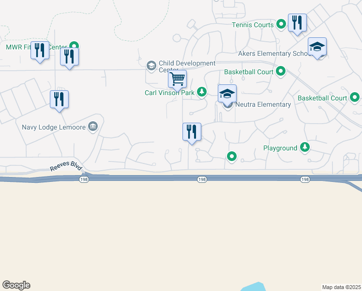 map of restaurants, bars, coffee shops, grocery stores, and more near 3014B Wildcat Court in Lemoore