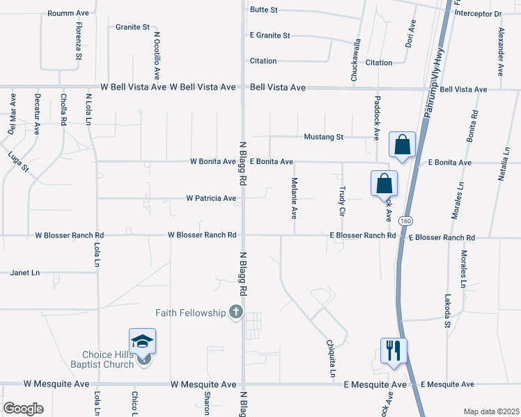 map of restaurants, bars, coffee shops, grocery stores, and more near 51 East Patricia Circle in Pahrump