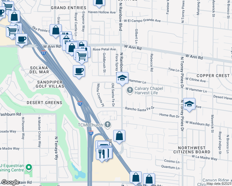 map of restaurants, bars, coffee shops, grocery stores, and more near 6712 Rio Sands Court in Las Vegas