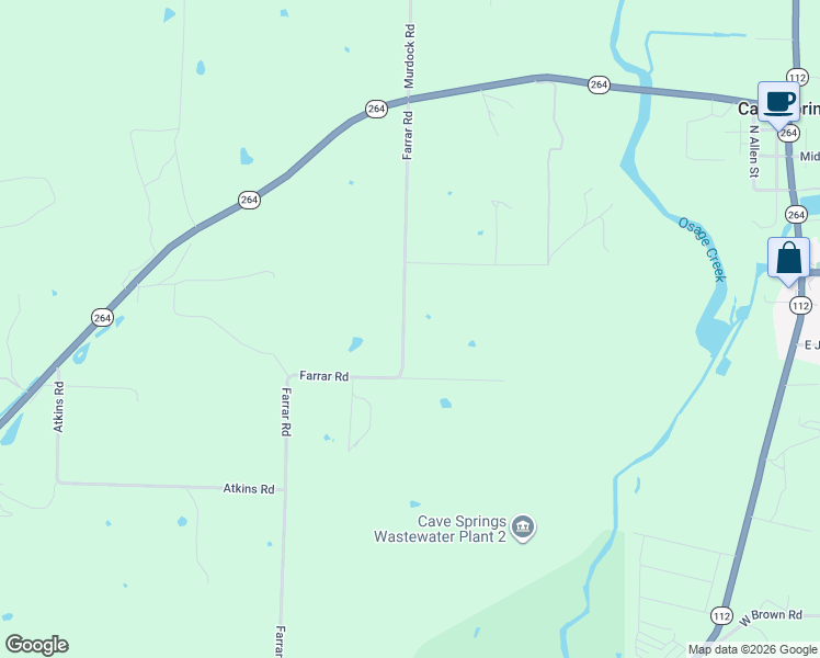 map of restaurants, bars, coffee shops, grocery stores, and more near 11940 Farrar Road in Bentonville