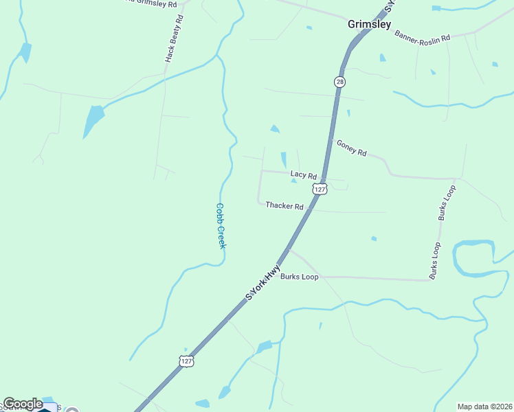 map of restaurants, bars, coffee shops, grocery stores, and more near 245 Thacker Road in Grimsley