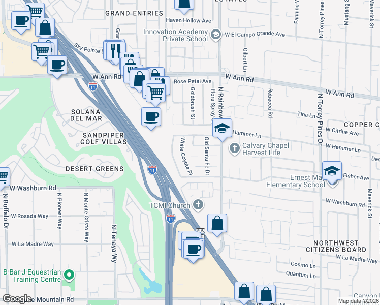 map of restaurants, bars, coffee shops, grocery stores, and more near 6832 Rio Sands Court in Las Vegas