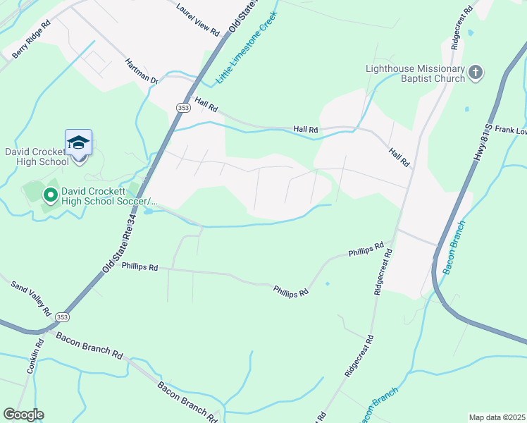 map of restaurants, bars, coffee shops, grocery stores, and more near 35 Vesta Sue Court in Jonesborough