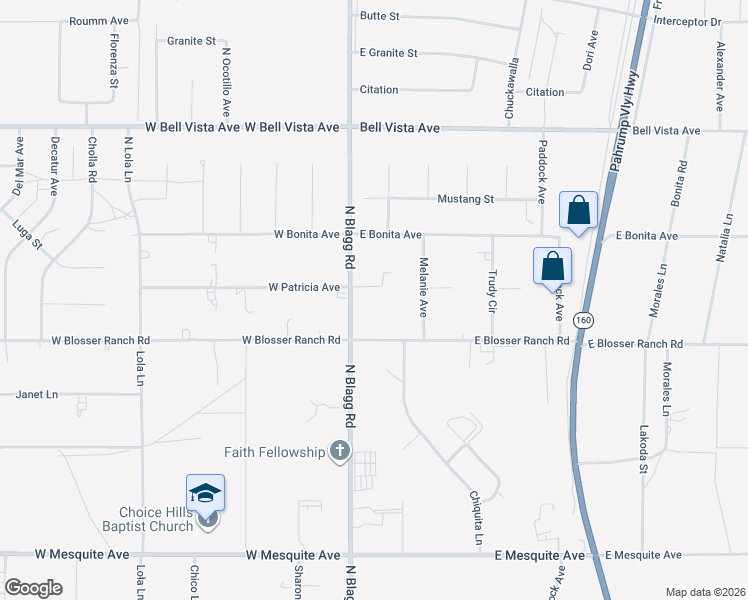 map of restaurants, bars, coffee shops, grocery stores, and more near 51 East Patricia Circle in Pahrump