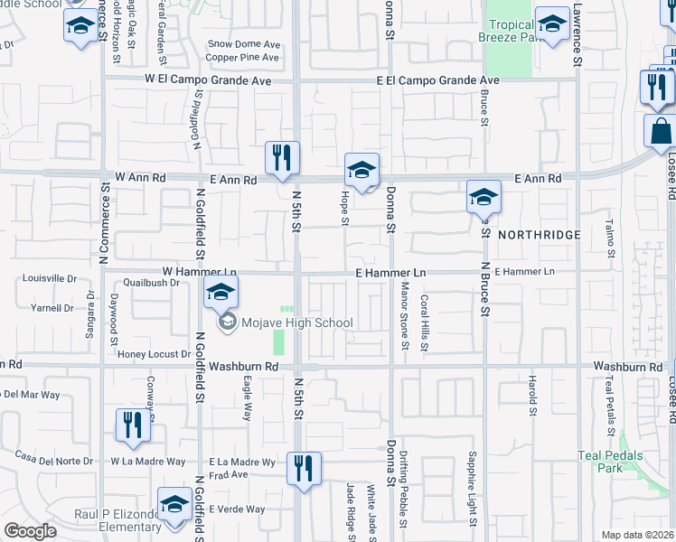 map of restaurants, bars, coffee shops, grocery stores, and more near 560 East Hammer Lane in North Las Vegas