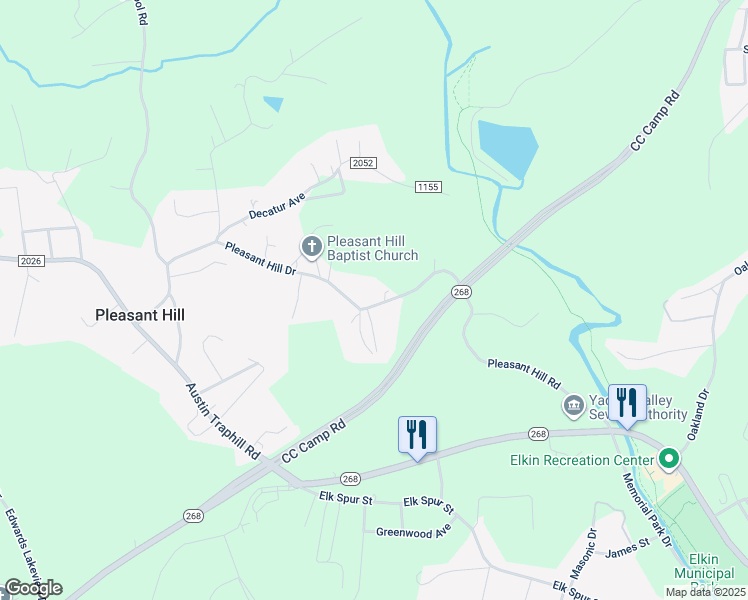 map of restaurants, bars, coffee shops, grocery stores, and more near 775 Pleasant Hill Drive in Elkin