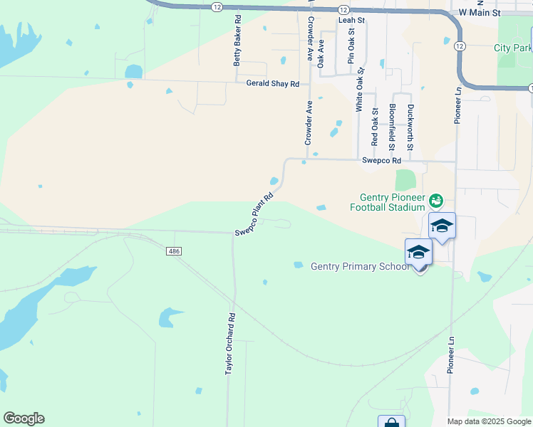 map of restaurants, bars, coffee shops, grocery stores, and more near 21380 Swepco Plant Road in Gentry