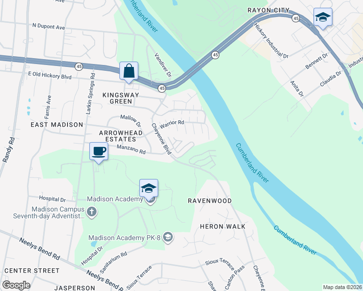 map of restaurants, bars, coffee shops, grocery stores, and more near 600 Cheyenne Boulevard in Nashville