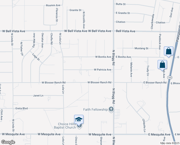 map of restaurants, bars, coffee shops, grocery stores, and more near 241 West Patricia Lane in Pahrump
