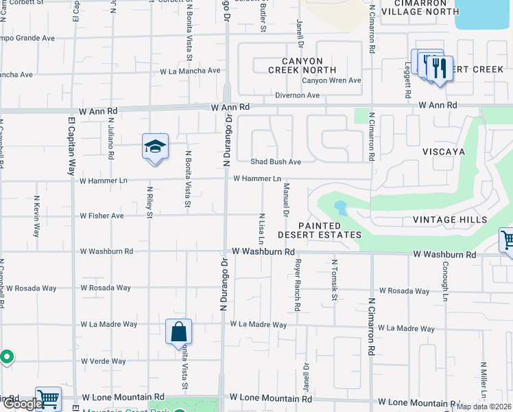 map of restaurants, bars, coffee shops, grocery stores, and more near 6292 West Fisher Avenue in Las Vegas