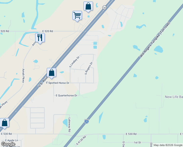 map of restaurants, bars, coffee shops, grocery stores, and more near 24422 S Bellmon St in Claremore