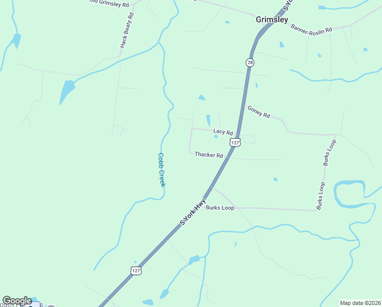 map of restaurants, bars, coffee shops, grocery stores, and more near 245 Thacker Road in Grimsley
