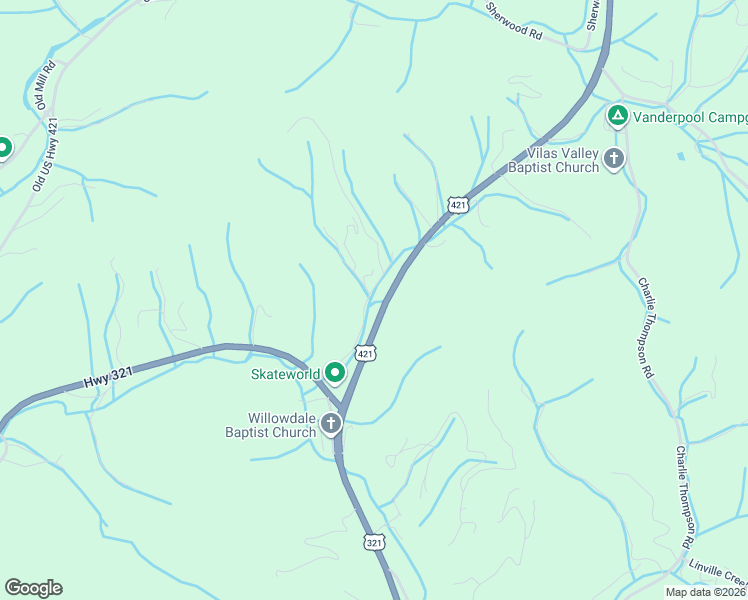 map of restaurants, bars, coffee shops, grocery stores, and more near 350 Willowdale Church Road in Vilas